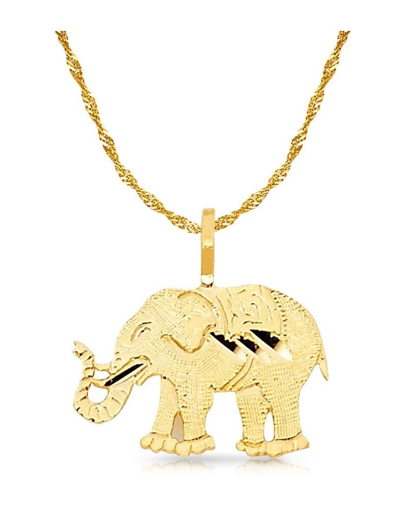 14K Yellow Gold Elephant Charm Pendant with 1.2mm Singapore Chain Necklace 22.0 Inches $52.80 Necklaces