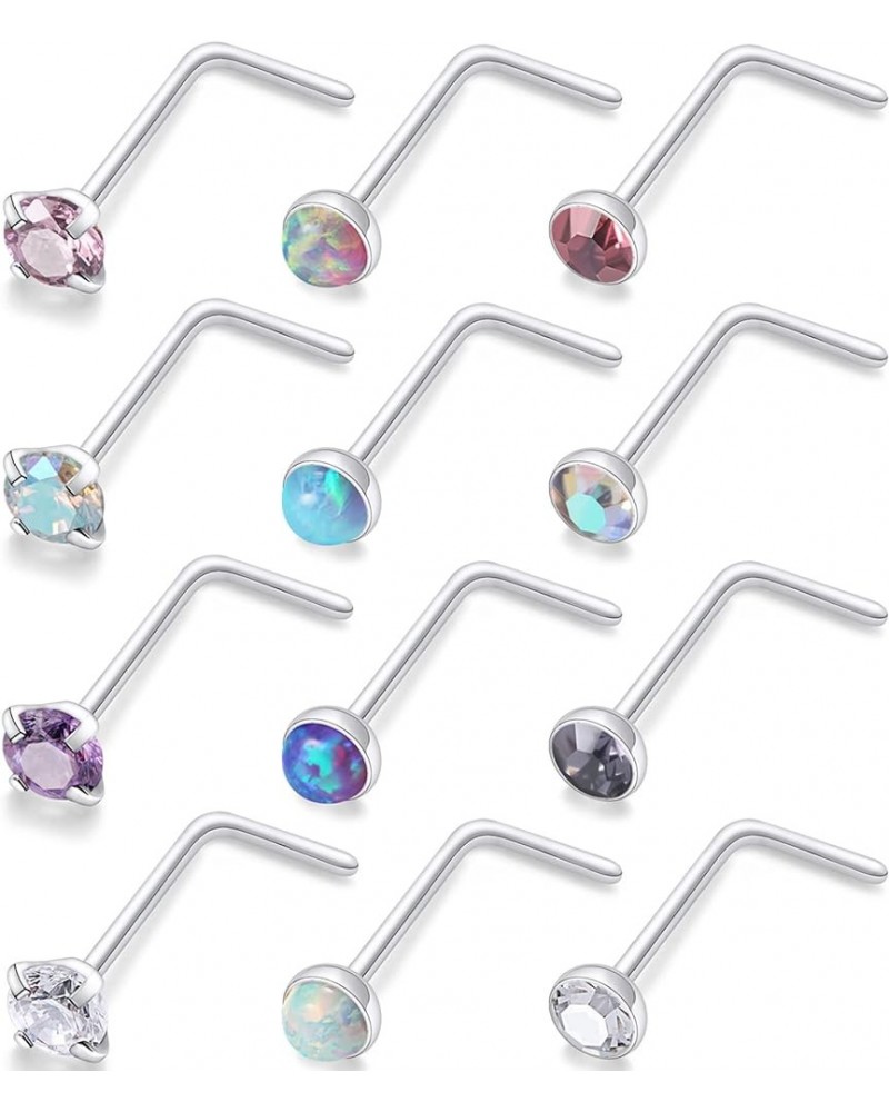 18G 20G 22G Surgical Steel Nose Rings Studs CZ Opal 1.5mm 2mm 2.5mm 3mm for Women Men 12Pcs 20G----L Shaped----Opal/CZ 2MM $9...