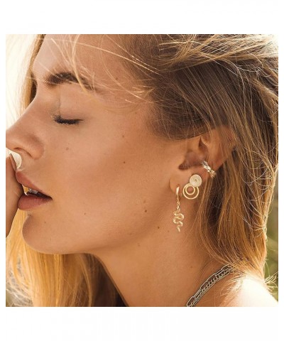 Dainty Gold Dangle Earrings 14K Gold Plated Simple Cute Ankh Cross Hoop Huggie Earring Jewelry for Women Python $10.58 Earrings