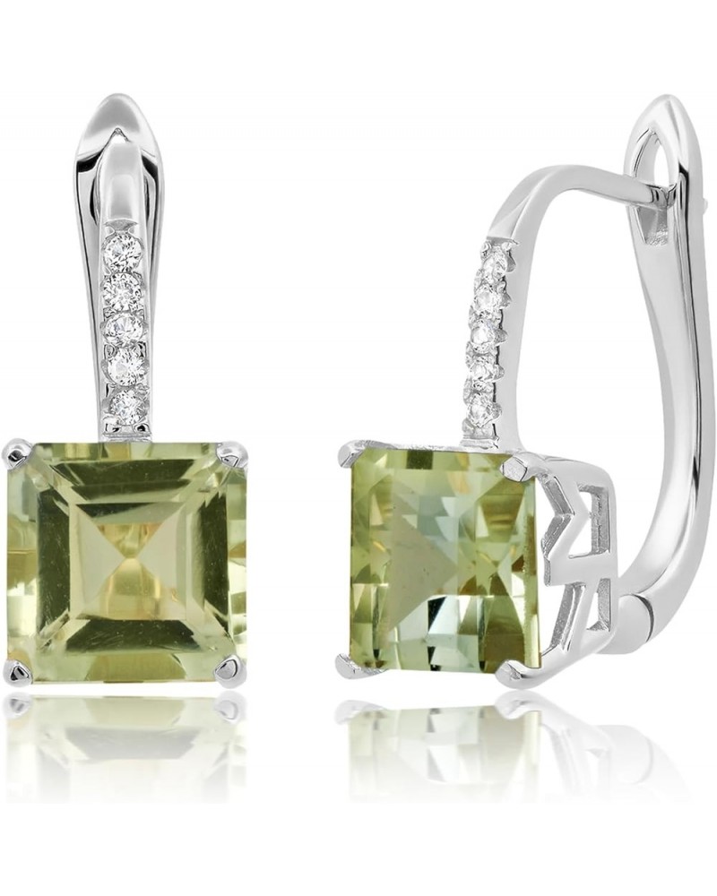 2.05CT Square Gemstone Birthstone Lever Back Dangle Studded with Created White Sapphire – 925 Sterling Silver & 14k Gold Leve...