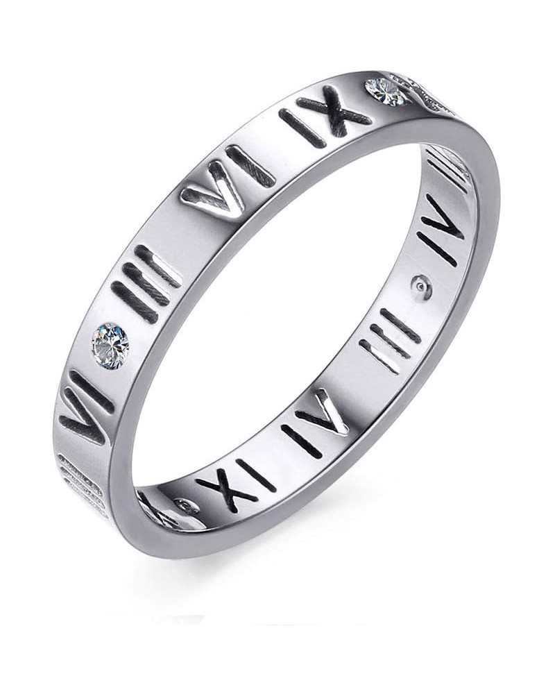 Stainless Steel CZ Roman Numeral Love Weeding Ring Band for Women Girls,Rose Gold Plated/Silver Silver $11.59 Rings