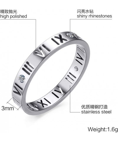 Stainless Steel CZ Roman Numeral Love Weeding Ring Band for Women Girls,Rose Gold Plated/Silver Silver $11.59 Rings