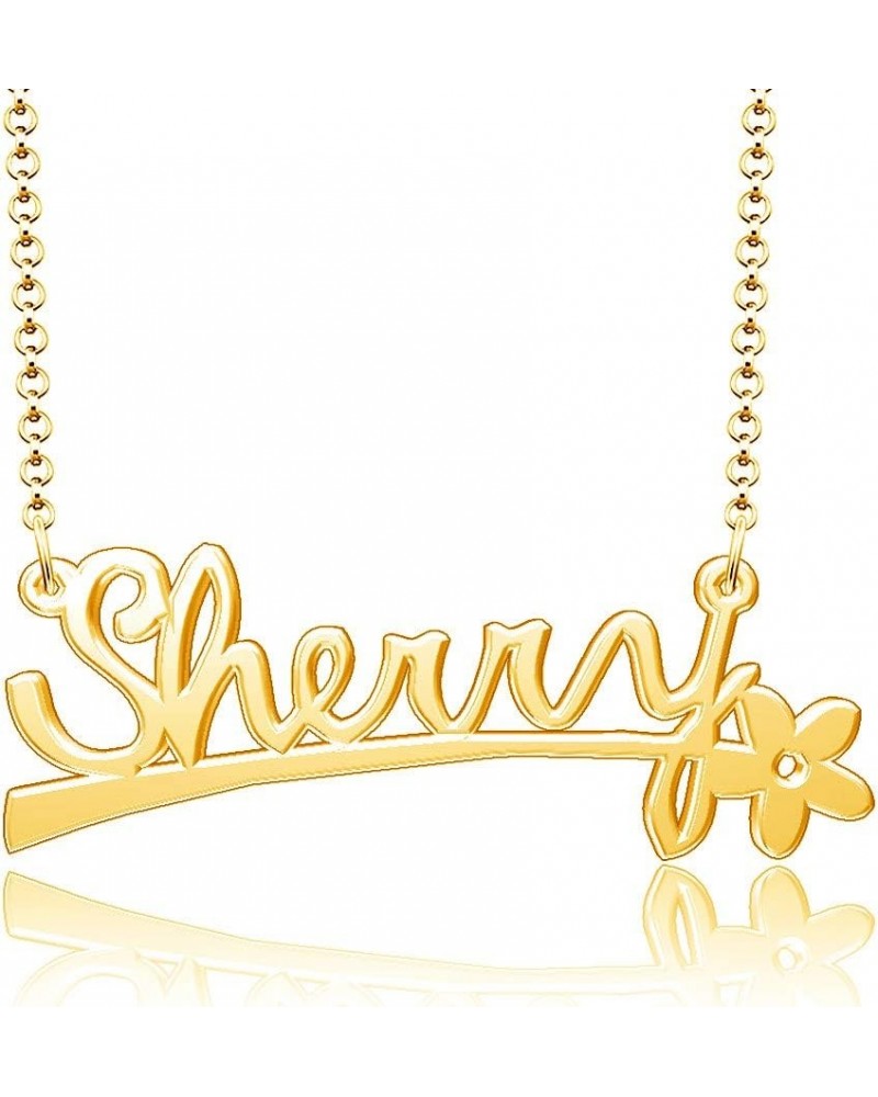 24k Gold Plated Flower Personalized Nameplate Custom Name Necklace Sherry $12.65 Necklaces