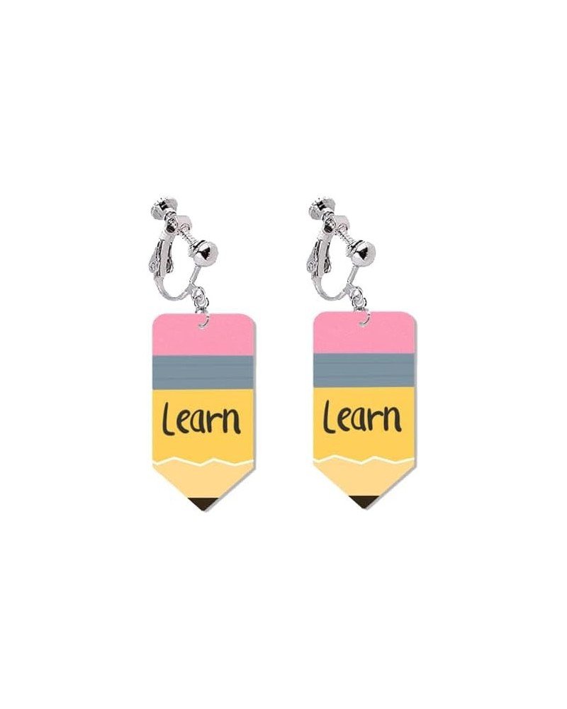 Teacher Clip on Earrings for Women Heart Pencil Earrings Back to School Clip on Earrings Teacher Appreciation Gift learn $7.9...