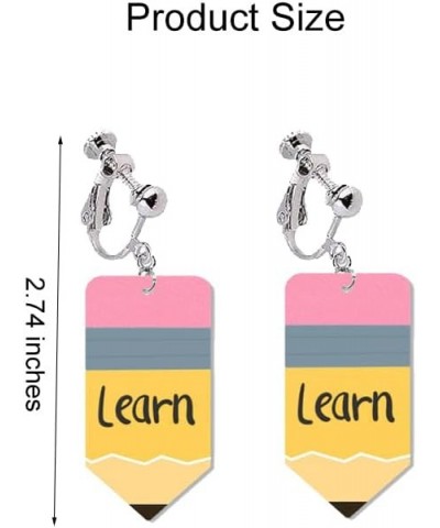 Teacher Clip on Earrings for Women Heart Pencil Earrings Back to School Clip on Earrings Teacher Appreciation Gift learn $7.9...