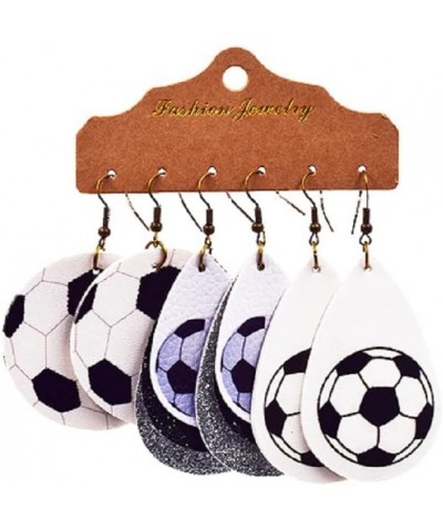 3 Pairs Lightweight Sporty Style Leather Football Drop Dangle Earrings Hook Glitter Soccer Rugby Basketball Baseball Layered ...