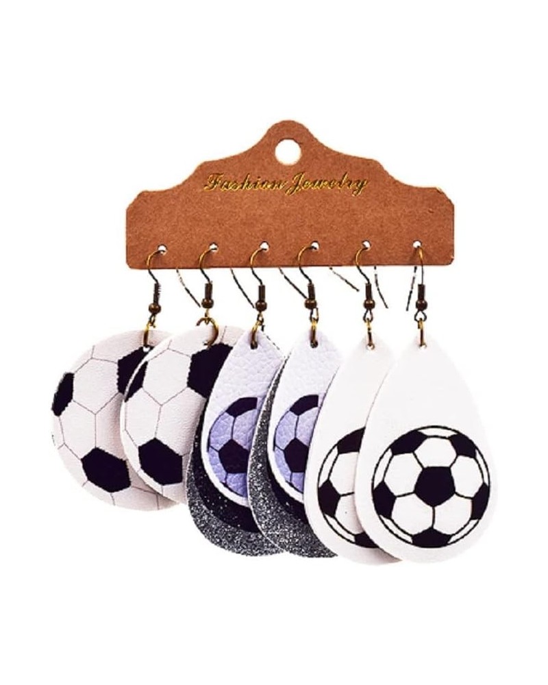 3 Pairs Lightweight Sporty Style Leather Football Drop Dangle Earrings Hook Glitter Soccer Rugby Basketball Baseball Layered ...