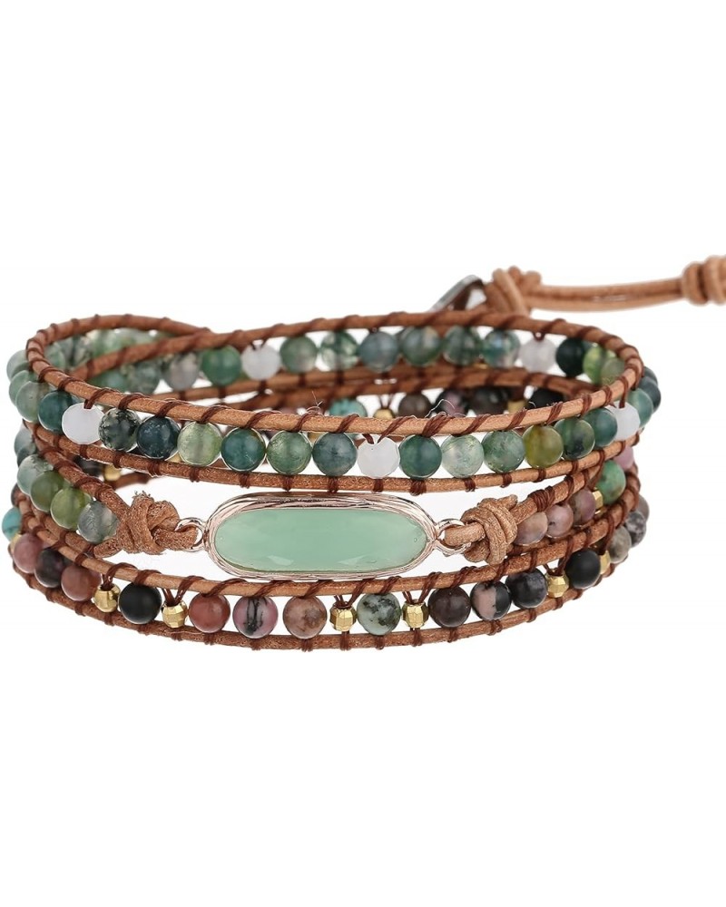 Women Boho Handmade Natural Stone Crystal Leather Bead Wrap Bracelets Collection Green Aventurine 3W $14.76 Bracelets