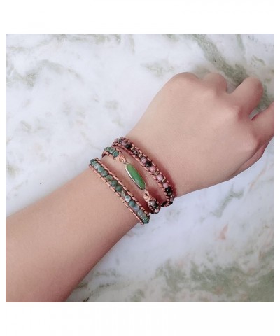 Women Boho Handmade Natural Stone Crystal Leather Bead Wrap Bracelets Collection Green Aventurine 3W $14.76 Bracelets