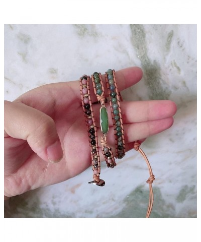 Women Boho Handmade Natural Stone Crystal Leather Bead Wrap Bracelets Collection Green Aventurine 3W $14.76 Bracelets