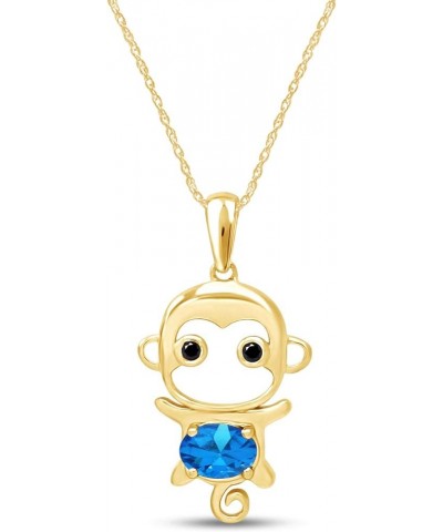 Simulated Gemstone Cute Monkey Animal Cartoon Pendant Necklace in 14K Yellow Gold Plated 925 Sterling Silver With 18 Inch Rop...