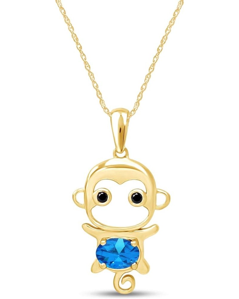 Simulated Gemstone Cute Monkey Animal Cartoon Pendant Necklace in 14K Yellow Gold Plated 925 Sterling Silver With 18 Inch Rop...