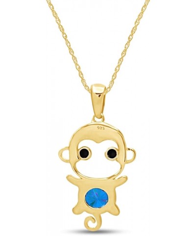 Simulated Gemstone Cute Monkey Animal Cartoon Pendant Necklace in 14K Yellow Gold Plated 925 Sterling Silver With 18 Inch Rop...