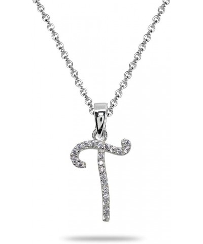 Sterling Silver Cubic Zirconia Alphabet Letter Name Personalized Pendant CZ Initial Necklace for Women Girls T $16.49 Necklaces