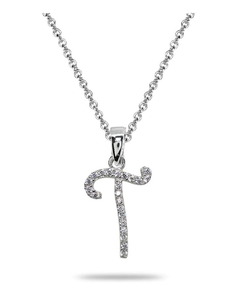 Sterling Silver Cubic Zirconia Alphabet Letter Name Personalized Pendant CZ Initial Necklace for Women Girls T $16.49 Necklaces