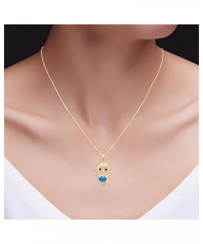 Simulated Gemstone Cute Monkey Animal Cartoon Pendant Necklace in 14K Yellow Gold Plated 925 Sterling Silver With 18 Inch Rop...