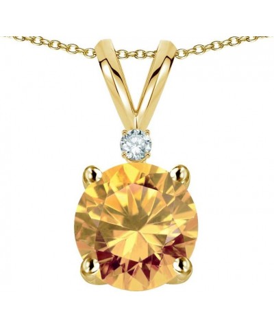 Solid 10k Gold Classic One Stone Round 7mm Pendant Necklace Simulated Imperial Yellow Topaz Yellow Gold $70.95 Necklaces