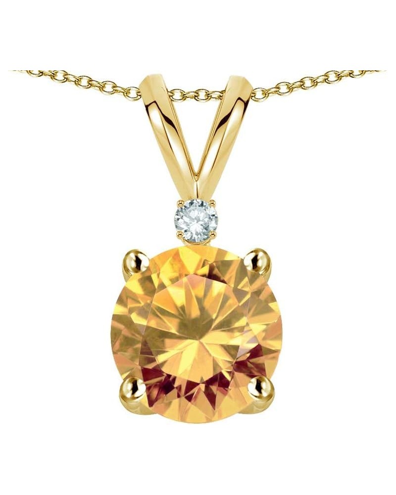 Solid 10k Gold Classic One Stone Round 7mm Pendant Necklace Simulated Imperial Yellow Topaz Yellow Gold $70.95 Necklaces