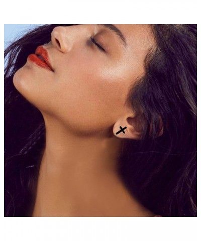 3 Pairs Women Men Cross Stud Earrings Black Gold Silver Stainless Steel Earrings Set Gold+Silver+Black $5.19 Earrings