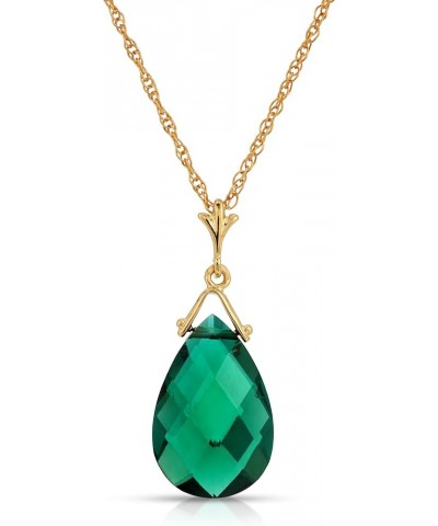 14K Solid Yellow Gold Necklace With Lab. Grown Briolette Checkerboard Cut Emerald 24.0 Inches $66.45 Necklaces