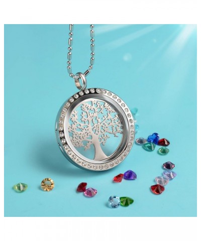 Family Tree of Life Floating Charm Locket Necklace for Women with Birthstones Living Memory Pendant DIY Stainless Steel Jewel...