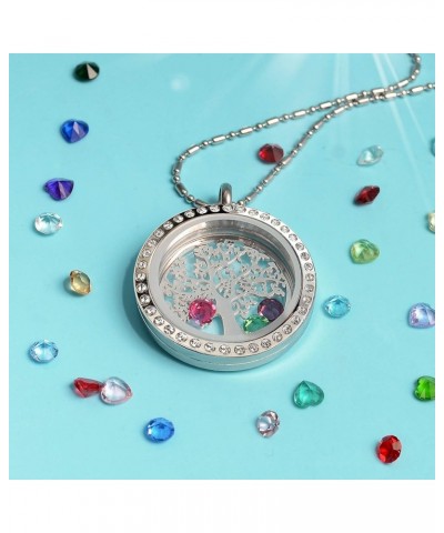 Family Tree of Life Floating Charm Locket Necklace for Women with Birthstones Living Memory Pendant DIY Stainless Steel Jewel...