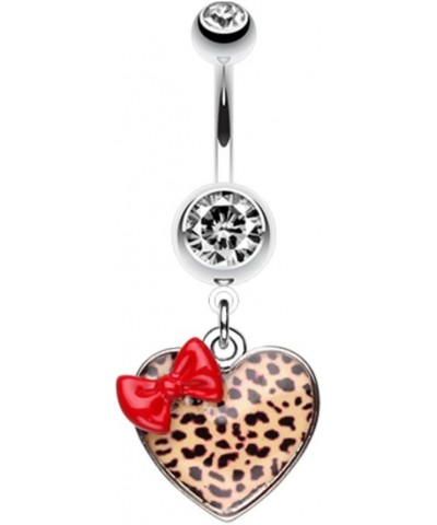 Leopard Pattern Heart Bow WildKlass Belly Button Ring Red/Brown $10.08 Body Jewelry