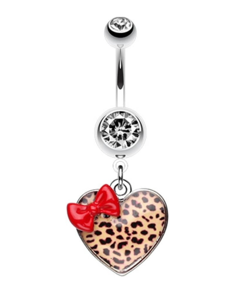 Leopard Pattern Heart Bow WildKlass Belly Button Ring Red/Brown $10.08 Body Jewelry