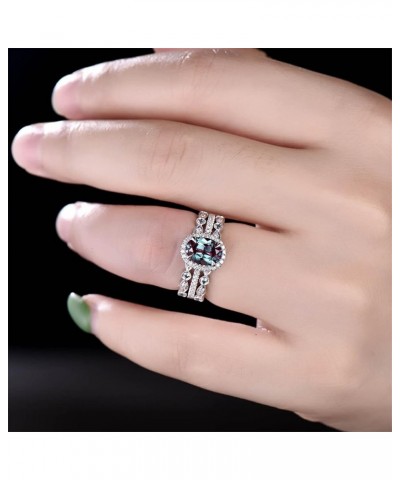 3Pcs Lady Engagement Rings Sets Three in One Elegant Jewelry Sapphire Inlaid Zircon Promise Ring for Her (A, 8) A 11 $5.46 Rings