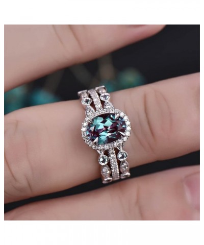 3Pcs Lady Engagement Rings Sets Three in One Elegant Jewelry Sapphire Inlaid Zircon Promise Ring for Her (A, 8) A 11 $5.46 Rings