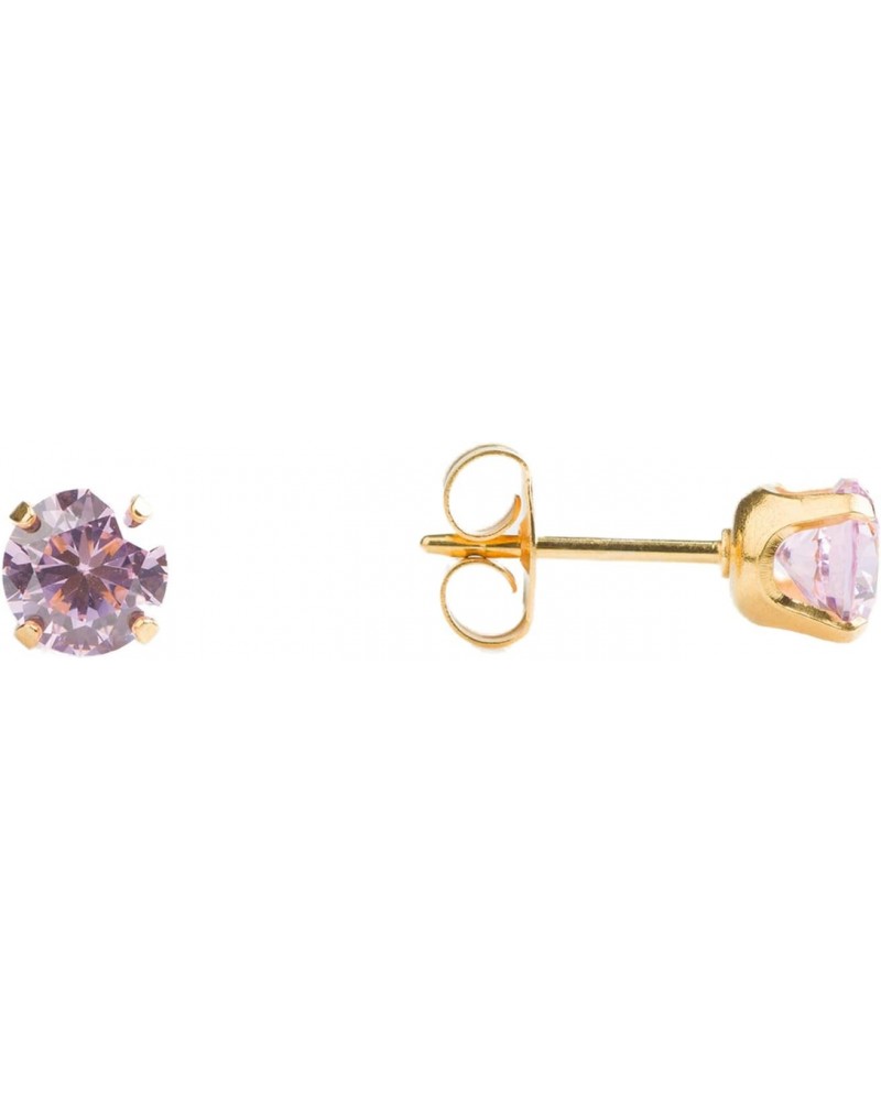 Sensitive Pink Cubic Zirconia Stud Earrings 6mm | Hypoallergenic and Nickel Free for Sensitive Ears | Gold Plated Posts | Hig...