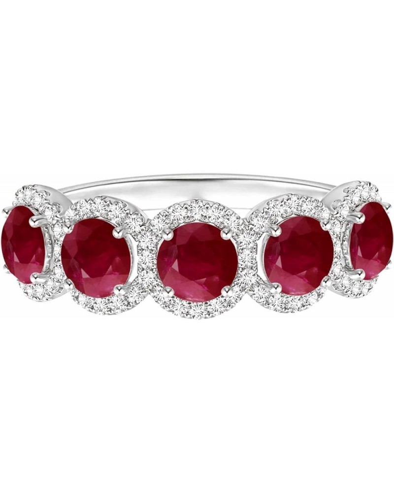 Five Stone Ring!! 6MM Round Ruby Half Eternity Wedding Ring 925 Sterling Silver Sterling Silver $29.69 Rings