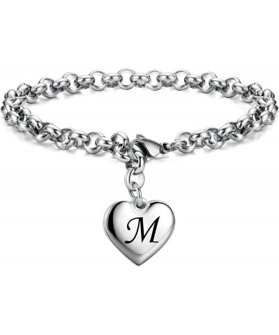 Stainless Steel Initial Alphabet 26 Letter Charms Chain Link Bracelet,Gifts for Women/Girls/Friends. M $9.17 Bracelets