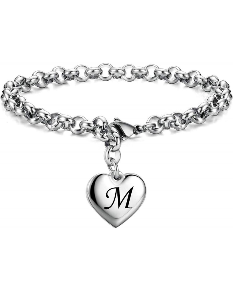 Stainless Steel Initial Alphabet 26 Letter Charms Chain Link Bracelet,Gifts for Women/Girls/Friends. M $9.17 Bracelets