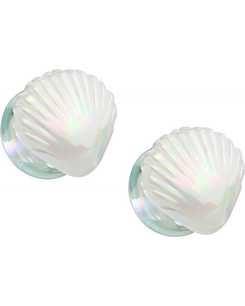 Iridescent White Shell Glass Double Flared Plugs, Sold As Pair 10mm (00GA) $9.69 Body Jewelry