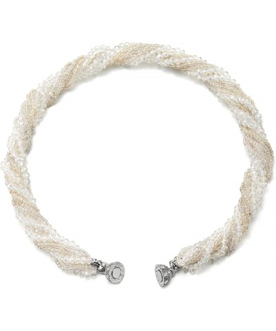 Multi-Layer Beads Crystal Braided Chain Choker Collar Magnetic Clasp,Statement Necklace, Bracelet T-Necklace White Color $11....