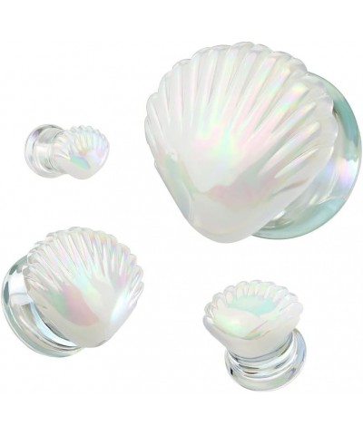 Iridescent White Shell Glass Double Flared Plugs, Sold As Pair 10mm (00GA) $9.69 Body Jewelry