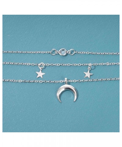 Boho Layered Moon Star Necklace Choker Silver Love Heart Pendant Necklace Vintage Crescent Necklace Chain Celestial Necklace ...