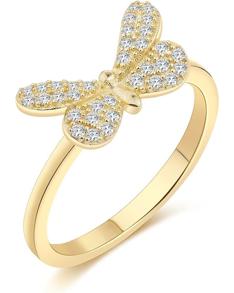 Sterling Silver Dainty Butterfly CZ Ring Women Fashion Jewelry, Size 4-9 Gold $12.00 Rings