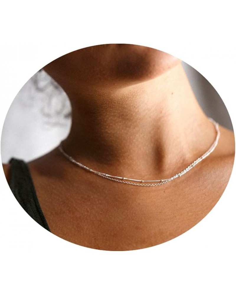 Dainty Gold Necklace for Women, Trendy 14k Gold Plated/Sterling Silver Satellite Choker Necklace Thin Beaded Layered Choker N...