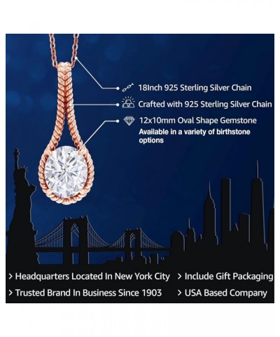 925 Sterling Silver CZ Simulated Diamond Pendant Necklace For Women (7.66 Cttw, Oval 12X10MM, with 18 Inch Chain) 18K Rose Go...