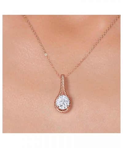 925 Sterling Silver CZ Simulated Diamond Pendant Necklace For Women (7.66 Cttw, Oval 12X10MM, with 18 Inch Chain) 18K Rose Go...