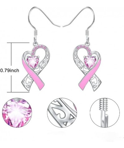 Breast Cancer Awareness Earrings For Women, Pink Ribbon Heart Dangle Drop Earrings Breast Cancer Survivor Gift Support For Gi...