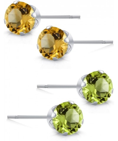 925 Sterling Silver Green Peridot and Yellow Citrine Stud Earrings For Women Gemstone Birthstone Set of 2 (Each 4MM) $9.24 Ea...