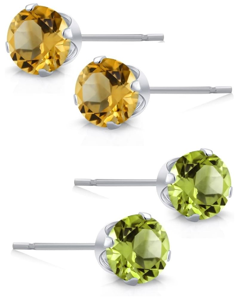 925 Sterling Silver Green Peridot and Yellow Citrine Stud Earrings For Women Gemstone Birthstone Set of 2 (Each 4MM) $9.24 Ea...