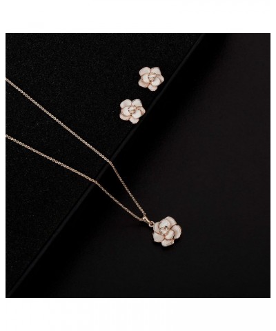 Rose Flower Necklace Earrings Set for Women 18K Gold Plated Hypoallergenic Jewelry Sets White $13.99 Jewelry Sets