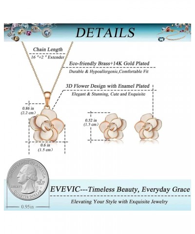 Rose Flower Necklace Earrings Set for Women 18K Gold Plated Hypoallergenic Jewelry Sets White $13.99 Jewelry Sets