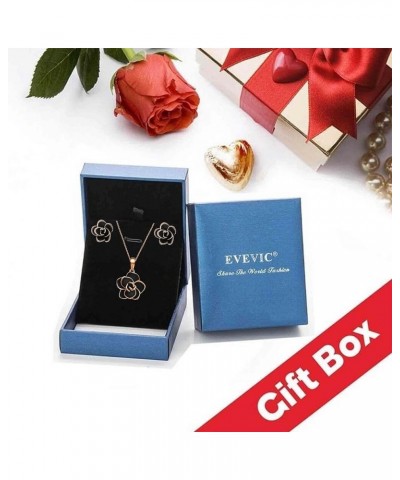 Rose Flower Necklace Earrings Set for Women 18K Gold Plated Hypoallergenic Jewelry Sets White $13.99 Jewelry Sets