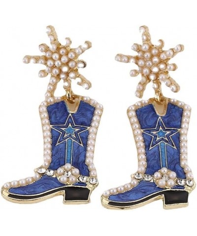 Western Pearl Beaded Cowgirl Cowboy Boot Drop Dangle Earrings Shiny Rhinestones Crystal Pearl Star Snowflower Boot Earrings f...