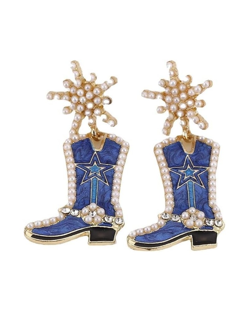 Western Pearl Beaded Cowgirl Cowboy Boot Drop Dangle Earrings Shiny Rhinestones Crystal Pearl Star Snowflower Boot Earrings f...